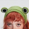 ClawsandPaws Crochet Frog Headband, Green Beanie Cap, Cute Animal Hairband, Anime Cartoon Frog Aesthetics, Grunge Punk Frog, Size 9.3inch x 16.5inch, Hand Wash Only, Unisex, Green
