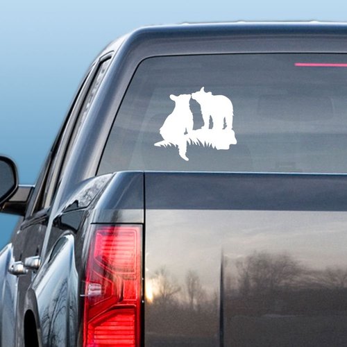 Express Yourself Products Black Bear Cubs (White - Reverse Image - XL) Decal Sticker - Big Game Collection