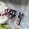 4th of July Press on Nails Independence Day Fake Nails Short Square False Nails with Blue Glitter Designs Nude Glue on Nails French Tip Stick on Nails Full Cover Acrylic Nails Glossy Artificial Nails