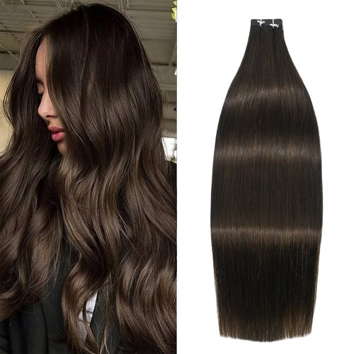 WindTouch Tape in Hair Extensions Dark Brown For Women Hair Extensions Seamless Tape Skin Weft Real Human Remy Hair Extensions Brunette Straight Hair Extensions Brown Hair Thick 50Gram 14Inch 20pcs