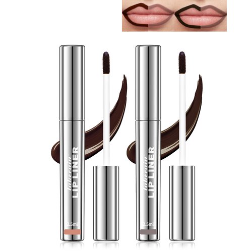 Peel Off Lip Liner Stain, 2Pcs Long Lasting Waterproof Lip Liner Tattoo Stain, Transfer-Proof, High Pigmented Color Matte Lip Tint Stain, All-Day Stay Lipliner Makeup for Women (Brown+Cool Cocoa)