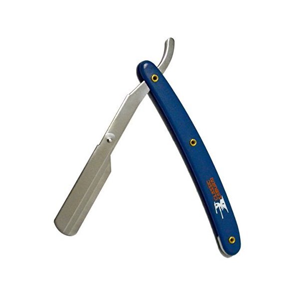 Classic Samurai Stainless Steel Professional Barber Straight Edge Razor with 100 Lord Count Single Edge Razor Blades (Blue)