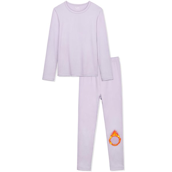 VZV Girls Thermal Underwear Set Kids Thermal Set Fleece Lined Kids Base Layer Long Johns for Kids Top and Bottom for Winter Lavender