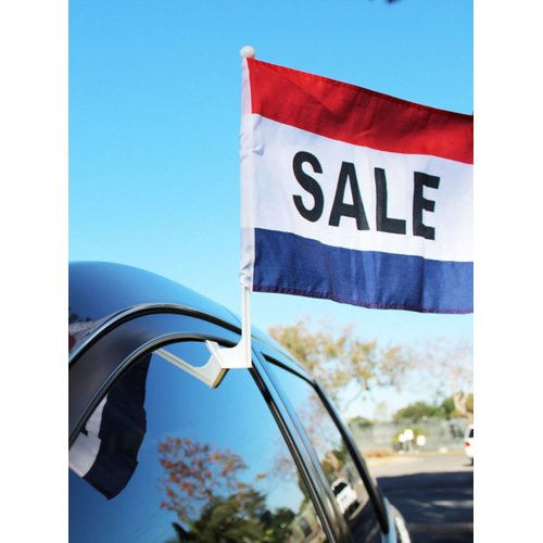 SALE red, white & blue Car Window Clip On Flag - Sold by the dozen starting at $22.80 - Qty. Discounts - PERFECT for CAR DEALERSHIP (12)
