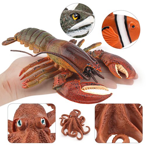 BRETOYIN Jumbo Sea Creatures Toys for Kids Set 8PCS Whale Toy Figure Australian Lobster Figurine Toys Model Educational Science Shark Toys Boy Birthday Gift