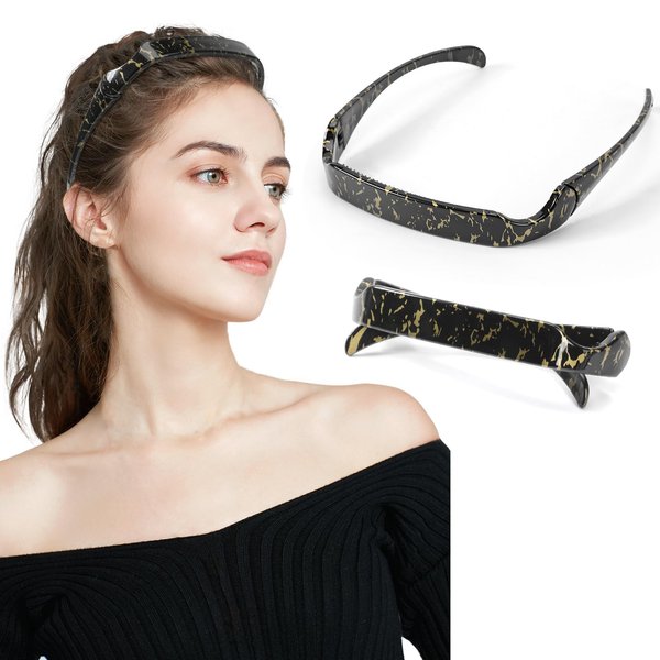 Women's Sunglass Headband - Square Design Foldable Non-Slip Hair Band with Teeth Perf for Daily Accessories (Black, One size fits all)