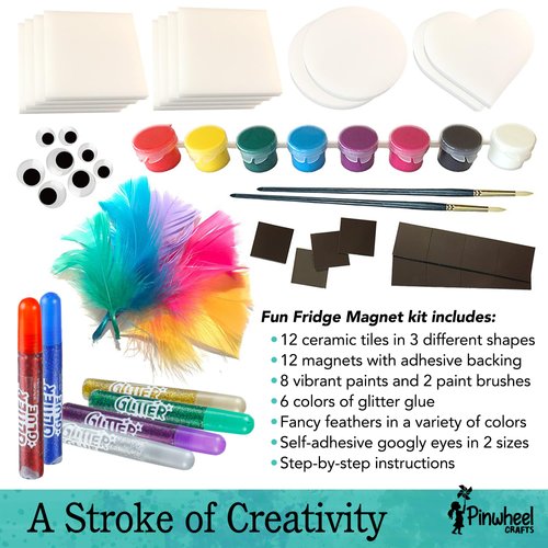 Pinwheel Crafts Magnetic Mini Tile Art Kit - DIY Kids Arts and Crafts Painting Kit - Decorate Cute Refrigerator or School Locker Magnets, Mini Art Items - Paint for Party Favors or Birthday Gifts