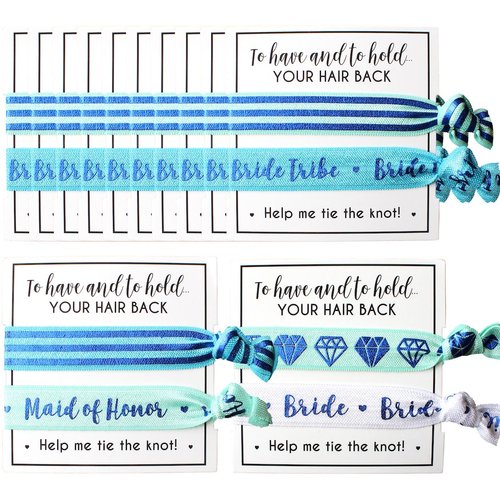 Bride Tribe Hair Tie Cards. to Have and to Hold, Your Hair Back. Help Me Tie The Knot. Bachelorette, Wedding Shower, Party Favors for Bridesmaids (Pack of 12, Blue)