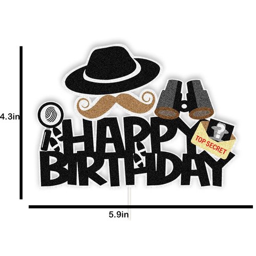 Secret Agent Spy Cake Toppers Detective Birthday Decoration with Secret Agent Fingerprint Footprint Telescope for Secret Agent Spy Detective Themed Birthday Party