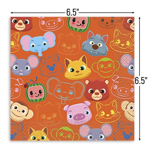 Unique Square Multicolor Cocomelon Luncheon 6.5" x 6.5" (Pack of 16) Ultra-Absorbent & Disposable Paper Napkins-Perfect Supplies for Birthday Party, Themed Events & Celebrations, Medium