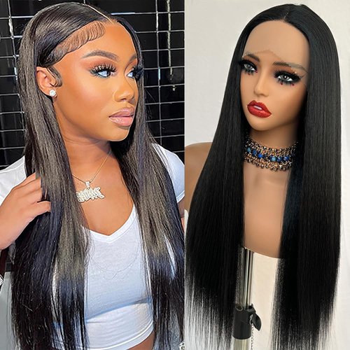 Oxeely Natural Black Lace Front Wigs Pre Plucked Glueless T Part Wig Long Straight Wig Natural Hairline Black Lace Frontal Wigs Synthetic Lace Front Wigs for Black Women 28 Inch