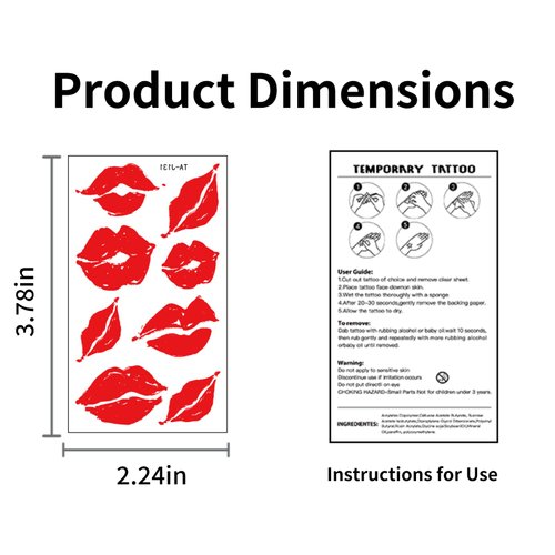 HAIIDOAK Kiss Temporary Tattoos for Adults, 10 Sheets Kiss Tattoos with Heart, Rose and Red Lip Prints Designs for Valentine's Day Party