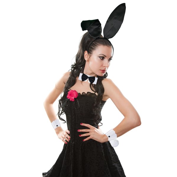 DaliDali Bunny Ears Headband, Bunny Costume for Easter Halloween Cosplay Parties, Bunny Headband With Nose, Tail and Headband and Bow Tie - Black Headband
