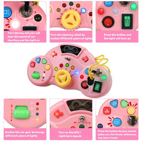 Toddler Montessori Busy Board with Led Light - Educational Toys Learning Activities - Toddler Travel Toys Age 1 2 3 4 Year Old Kids Boys Girls Birthday Gifts - Baby Sensory Toys 12 18 Month