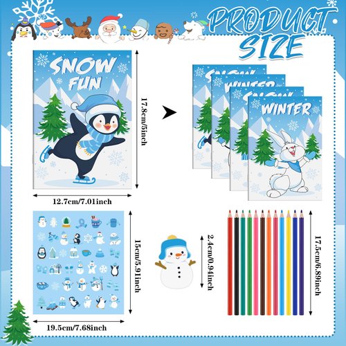 Skyygemm 72 Pcs Winter Coloring Books Sets Including 20 Winter Coloring Booklet 12 Colored Pencils 40 Winter Stickers Winter Color Your Own Book Pages for Christmas Party Favors Gift Home Activity