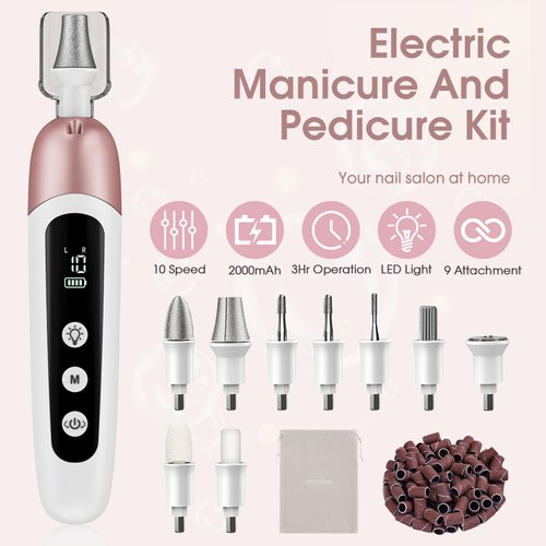 Cordless Electric Nail File Set, Professional Manicure Pedicure Kit, 10 Speed Portable Nail Drill Machine with Memory Modes, Pedicure Tools for feet, Hand Foot Care Tool for Thick Nail Toenail Cuticle