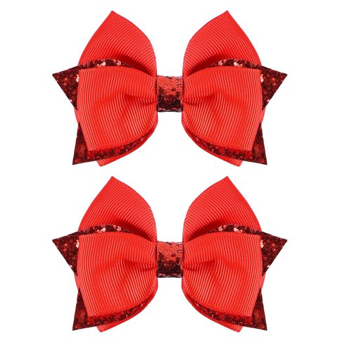 SUPCLIPS Glitter Hair Bow Clips for Valentine&#39;s Day, 3 Inch Cute Kids Girls Hairpins, Red Hair St...