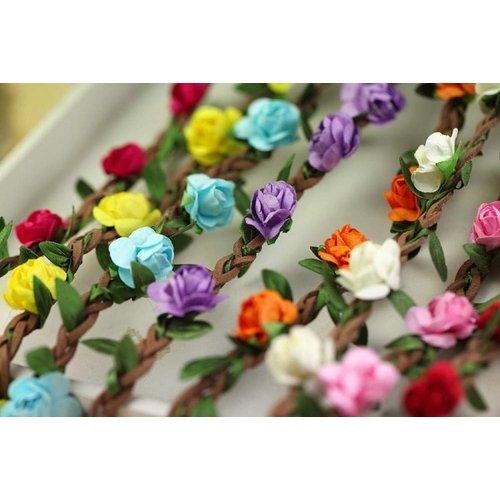 Onwon 8 Pieces Multicolor Bohemian Floral Headbands with Elastic Ribbon, Rose Crown Hair Accessories for Women Girls