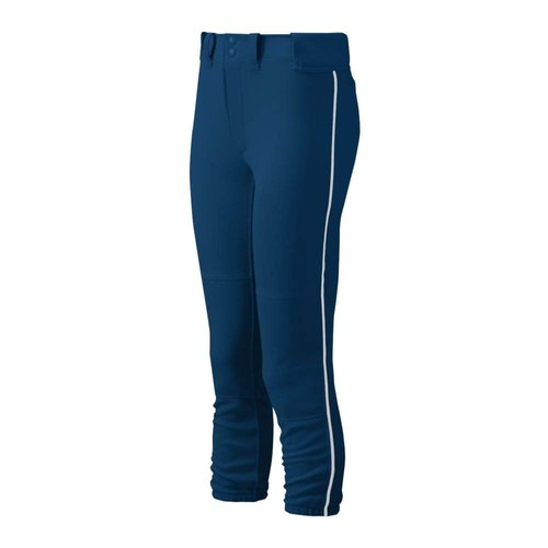 Mizuno Adult Women's Belted Piped Fastpitch Softball Pant, Navy-White, Small