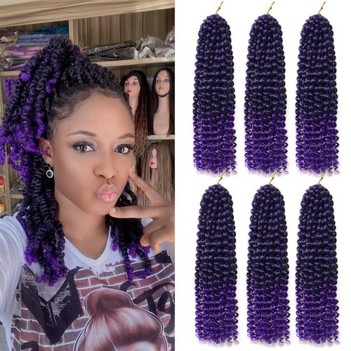 Purple Water Wave Crochet Hair 6 Packs 14inch Ombre Passion Twists Crochet Hair for Goddess Passion Twist Synthetic Crochet Hair Bohemian Locs Braiding Hair Extensions (14inch T1B/Purple#)