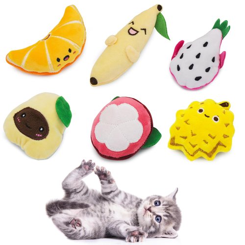Andiker Cat Catnip Toy for Cats, 6 Pcs Fruit Type Cat Chew Toy with Catnip, Soft&Cute Plush Cat Toys for Indoor Cats to Playing Chewing Teeth Cleaning Cat Interactive Toys (6pcs)