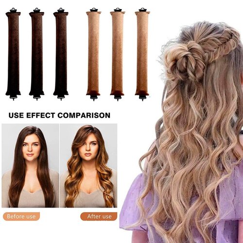 Rukebu 3PCS Heatless Hair Curler, Flexi Rod, For All Hair Types, Includes Brown, Black, Pink, Easy to Use, No Heat Curls, Overnight Curls, For Long Medium Hair