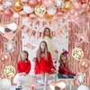 43rd Rose Gold Birthday Party Decorations for Women, Rose Gold Happy Birthday Banner, Fringe Curtains, Heart Foil Balloons, Confetti Balloons, Cake Topper for 43rd Birthday Decorations
