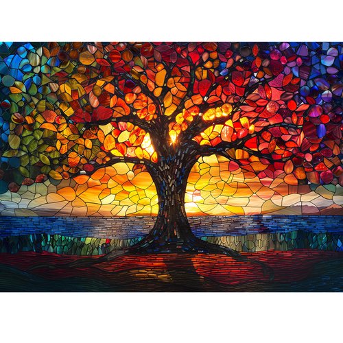 Stained Glass Puzzle, Glass Tree Puzzles for Adults 300 Pieces, Stained Tree of Life Puzzle 300 Pieces, Creative Games and Holiday Party Gifts, Fun and Challenging Family Games, 20.5 x 15 inches
