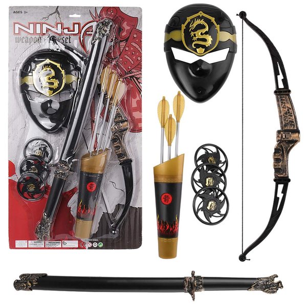 BPC Warrior Costume Set for Kids – Katana Sword, Mask, Bow, Fire Arrows, Shuriken Blades, Archery Holder – Role Play Toys for Boys, Girls Aged 4+