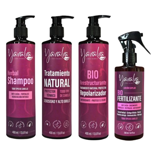 Yavalva Herbal Shampoo, Tratameinto, Bio Restructurante y Bio Fertilizante (4 Pack) Kit Restauracion y Control Caida (Todo tipo)