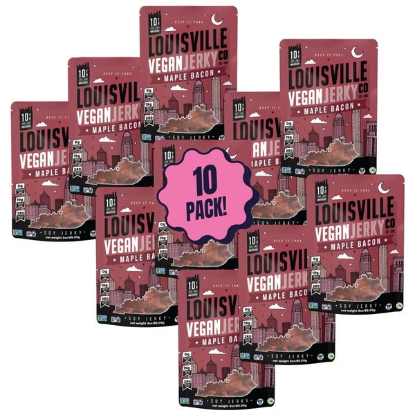 Louisville Vegan Jerky - Maple Bacon Vegan Meat - Lip-Smacking Vegan-Friendly & Vegetarian Jerky - Non-GMO Soy Protein, Gluten-Free High Protein Vegan Snacks - 3 oz, 10 Pack