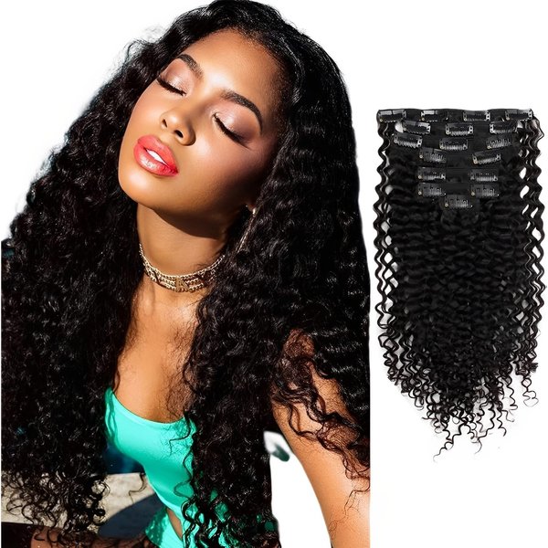 ABH AMAZINGBEAUTY HAIR Jerry Curly Clip in Hair Extensions Real Human Hair 3B 3C Double Wefts Curly Clip ins for African Americans 120g 7 Pieces 17 Clips 120 Grams, Natural Black 18 Inch