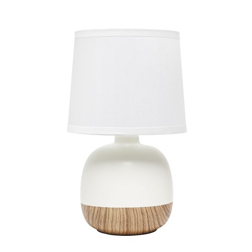 Simple Designs LT2078-LWW Petite Mid Century Table Lamp, Light Wood and White