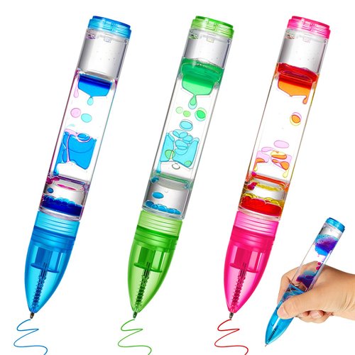 Equsion 3 Pcs Liquid Motion Bubbler Pens Cool Pens Fidget Pen Fun Liquid Timer Pen Fidget Toys Office Desk Toys Novelty Gifts for Autism ADHD Anxiety Stress Relief Sensory Play (Red, Green, Blue)