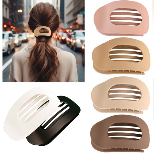 6 PCS Flat Hair Clips - French Round Hair Claws for Women Girls, Strong Hold Hair Clips for Thick Thin Hair, Comfortable Curved Hair Barrettes for Laying down (Matte)