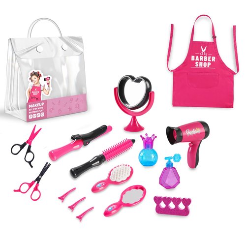 JXJ 16 PCS Pink Pretend Play Hairstyling Set for 2-3 Year Old Girls - Includes Hair Dryer, Hair C...
