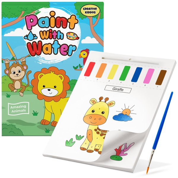 Paint With Water Coloring Book for Toddlers: Mess Free Kids Watercolor Painting Activity Kit - Arts and Crafts For Ages 2 3 4 5 6 Years Old - Animals - Pocket Travel Book, Gift Toy, Stocking Stuffers