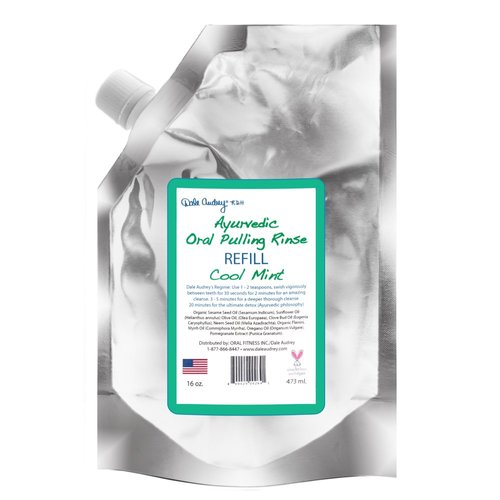 Dale Audrey Natural Oil Pulling for Teeth and Gums | Organic Mint Flavoured Oral Rinse Mouthwash for Bad Breath | Natural Essential Oils for Freshen Breath | Cobalt Glass Bottle wiith Refill | (16oz)