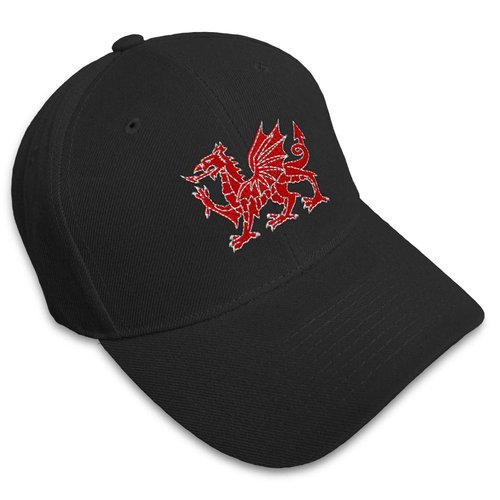 Baseball Cap Welsh Dragon Embroidery Acrylic Dad Hats for Men & Women Strap Closure Black Design Only