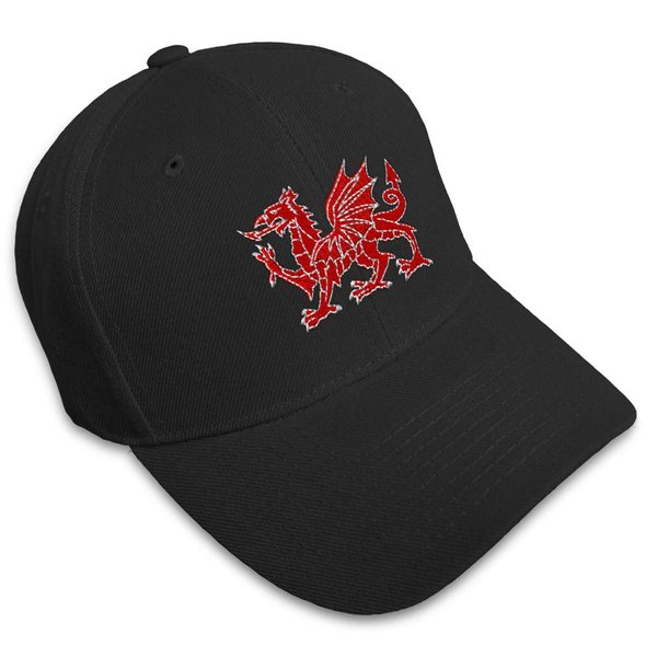 Baseball Cap Welsh Dragon Embroidery Acrylic Dad Hats for Men & Women Strap Closure Black Design Only