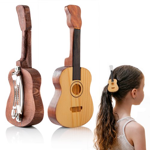 Abdo&FetnaGallery Handcrafted Carved Pine Wood Guitar Hair Clips - Hair Style Making, Hair Clips for Women and Girls, For Parties and Daily Wear Accessory, Brown and Black