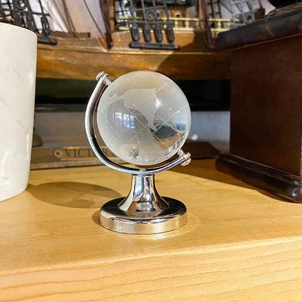 Mini World Globe Crystal Glass Clear Paperweight Desk Office Home Decor Wedding Favor Crafts Ornaments Gifts, Miniature Ball Sphere Display, Round Earth(Ball diameter 8.5cm)