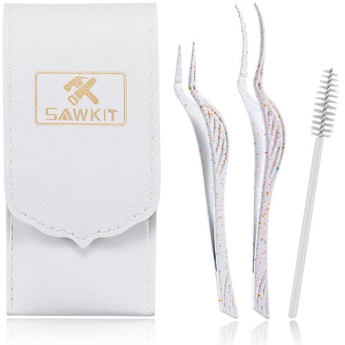 Lash tweezers 3-pcs Lash Applicator Tool Set with Eyelash Extension Tweezers, Brush – Professional Eye Lash Applicator Tools for DIY Eyelash Extensions, Cluster Lashes