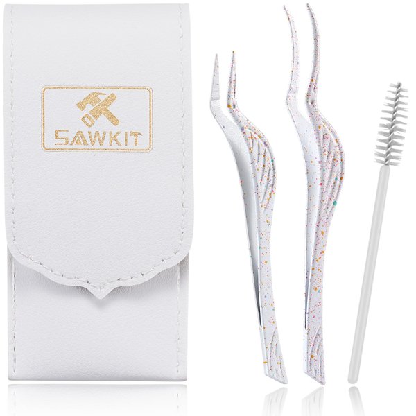 Lash tweezers 3-pcs Lash Applicator Tool Set with Eyelash Extension Tweezers, Brush – Professional Eye Lash Applicator Tools for DIY Eyelash Extensions, Cluster Lashes