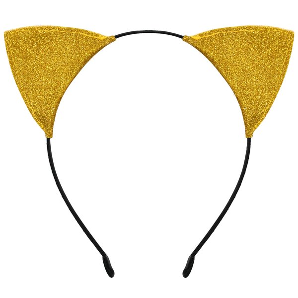 Cat Ears Headband for Women Girls - Cute Sparkle Glitter Hairband Halloween Cosplay Cat Costume Hair Accessories for Adult Kids Birthday Daily Wear Gold