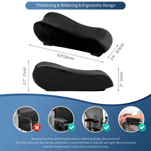 XIFUUXI Chair Armrest Pads, Widen & Thicken Ergonomic Chair Arm Pads with Memory Foam for Office Chairs, Gaming Chair - for Elbows and Forearms Pressure Relief (2 Pack)