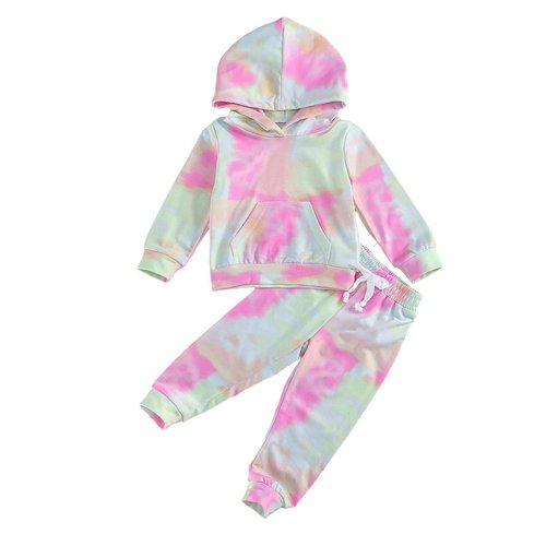 Amiblvowa Kids Toddler Baby Girl Tie Dye Tracksuit Outfit Crewneck Top and Pants 2Pcs Clothes Set Sweatsuits Jogging Suits (Pink Hoodie, 4-5T)