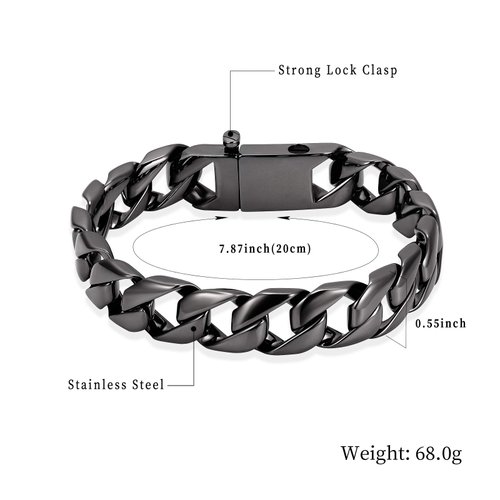 shajwo Cremation Urn Bracelet for Human Ashes for Men,Cuban Link Bracelet Cremation Jewelry for Ashes Urn Keepsake Memorial Ash Holder Bracelet,Black 20cm