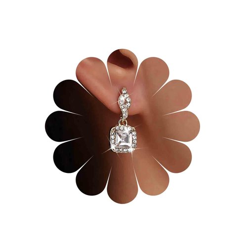 Sttiafay Vintage Crystal Square Drop Earrings Gold Cz Square Stud Earrings Rhinestone Square Dangle Earrings Geometry Cz Earrings Jewelry for Women