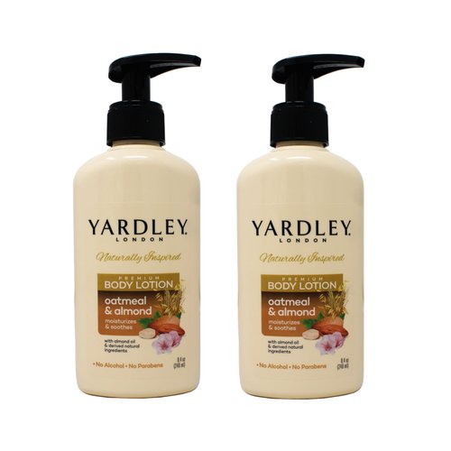 Yardley London Naturally Inspired Premium Body Lotion, Oatmeal & Almond, Moisturizes and Soothes with Almond Oil & Derived Natural Ingredients, No Alcohol, No Parabens, 8.4 oz (Pack of 2)